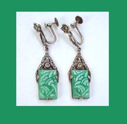 Art Deco Sterling, Marcasite and Glass Earrings