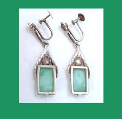 Art Deco Sterling, Marcasite and Glass Earrings Signature
