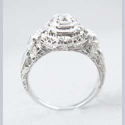 Incredible 18k White Gold Filigree Diamond Ring Full Side