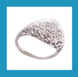 18k White Gold Filigree Diamond Ring