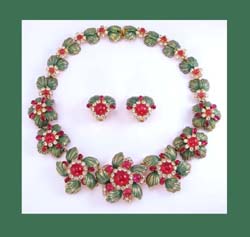 Christian Dior 1967 Enamel and Rhinestone Necklace with Earrings