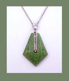 Germany DRGM Apple Green Galalith and Rhinestone Necklace Front