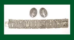 Silver Egyptian Motif Bracelet and Earrings