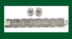 Germany Sterling Silver Egyptian Motif Bracelet and Earrings Signature