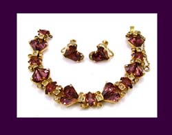 Incredible Eisenberg Amethyst Rhinestone Bracelet and Earrings