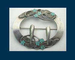 Art Nouveau Enamel & Sterling Sash Pin