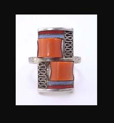Theodor Fahrner Sterling Matte Enamel with Coral Ring