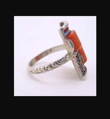 Theodor Fahrner Sterling Matte Enamel with Coral Ring Side