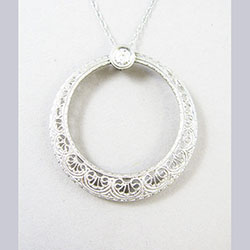 14k White Gold Filgree Diamond Pendant