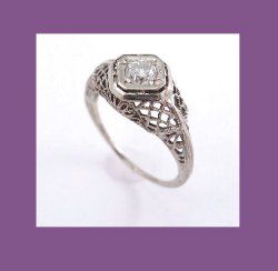 14k White Gold Filigree Diamond Ring