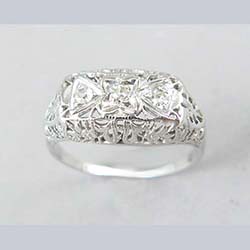 18k White Gold Filigree and 3 Diamond Ring