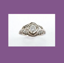 14k White Gold Filigree Diamond Ring Front