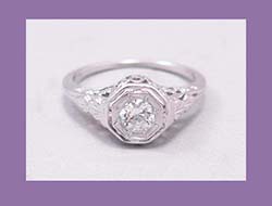 18k White Gold Filigree Diamond Ring Front
