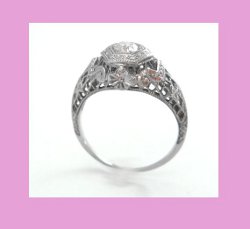 18k White Gold Filigree Diamond Ring Side