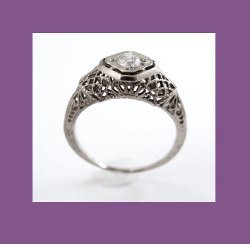 14k White Gold Filigree Diamond Ring Side