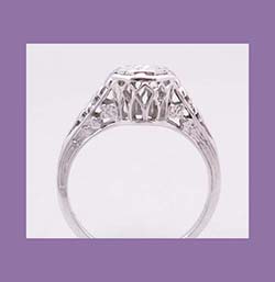 18k White Gold Filigree Diamond Ring Side