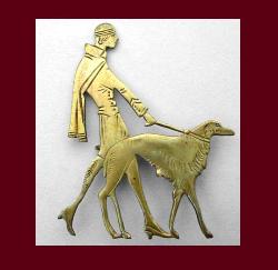 Flapper & Borzoi Brass Brooch