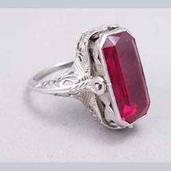 14k White Gold Filigree Ruby and Onyx Flip Ring