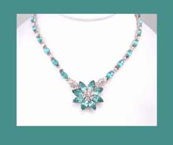 Aqua Rhinestone Floral Necklace