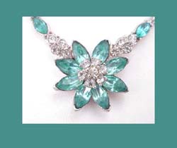Aqua Rhinestone Floral Necklace Back