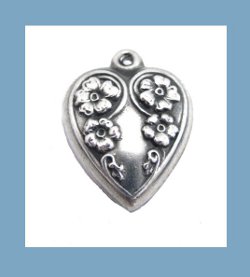 Forget Me Not Flower Sterling Puffy Heart Charm