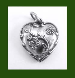 Sterling Floral Puffy Heart Charm