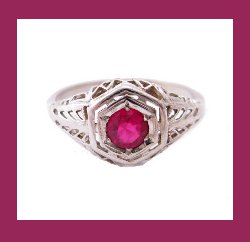 Ruby 14k White Gold Filigree Ring Top