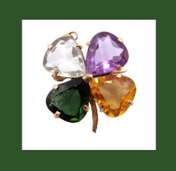 14k Gold Gemstone Four Leaf Clover Pin/Pendant