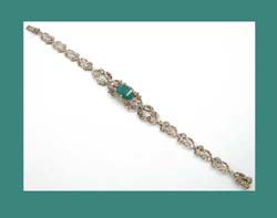 Germany Marcasite and Chrysoprase Glass Sterling Bracelet