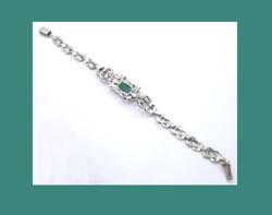 Germany Marcasite and Chrysoprase Glass Sterling Bracelet Signature