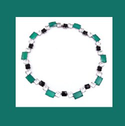 Art Deco Germany Sterling Rock Crystal, Chrysoprase, and Onyx Necklace Front