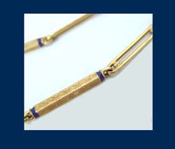 Gold & Cobalt Blue Enamel Watch Chain Close Up