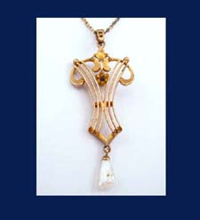 14k Gold Seed Pearl and Triplet Stone Lavaliere Back