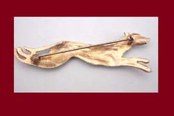 Golden Tone Art Deco Style Running Greyhound Pin Back