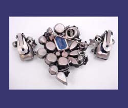 Sapphire Blue & Amethyst Rhinestone Brooch & Earrings Back