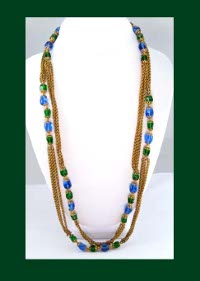 Miriam Haskell Blue
                and Green Glass Beaded Long Necklace