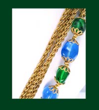 Miriam Haskell Blue
                and Green Glass Beaded Long Necklace Close