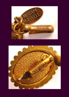 Haskell, Larry Vrba Gilt Metal Marbled Brown Plastic Demi-Parure Signature