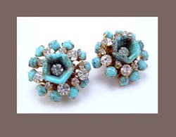 Miriam Haskell Pressed Turquoise Glass Earrings