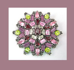 Hollycraft Amethyst and Olivine Rhinestone Pin