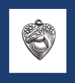 Horse Head Sterling Silver Puffy Heart Charm