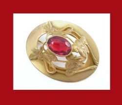 Ivy and Red Stone Large Sash Pin