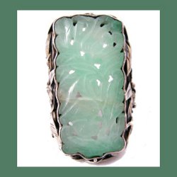 Large Carved Jade Silver Ring Front