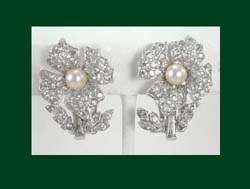 Jomaz Rhinestone and Glass Pearl Flower Earrings