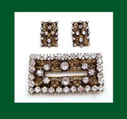 Joseff of Hollywood Rhinestone Pin and Earrings