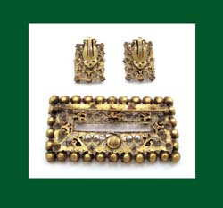 Joseff of Hollywood Rhinestone Pin and Earrings Signature
