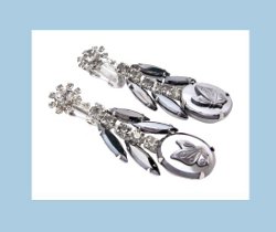 Juliana Glass Hematite Butterfly Cameo Earrings