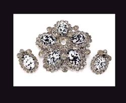 Juliana Black and White Art Glass Cabochon and Rhinestone Set