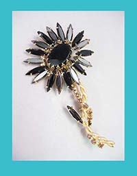 Black Rhinestone Flower Pin