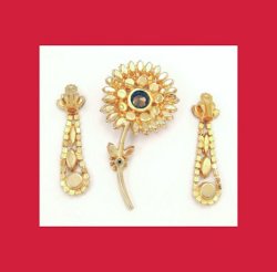Juliana Watermelon Rhinestone Flower Pin and Earrings Signature